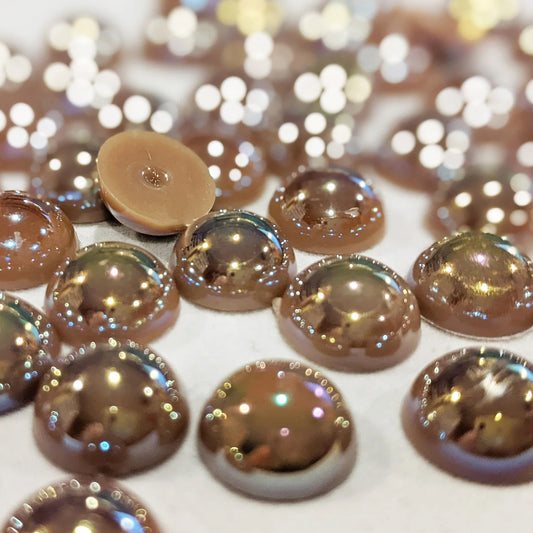 300 Pieces 12 mm Gold Tan AB Round Flat Back Pearls